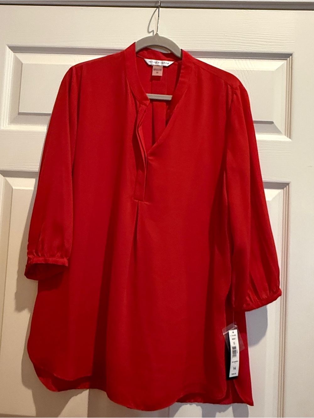 Peter Nygard Bright Red Split-Neck Blouse